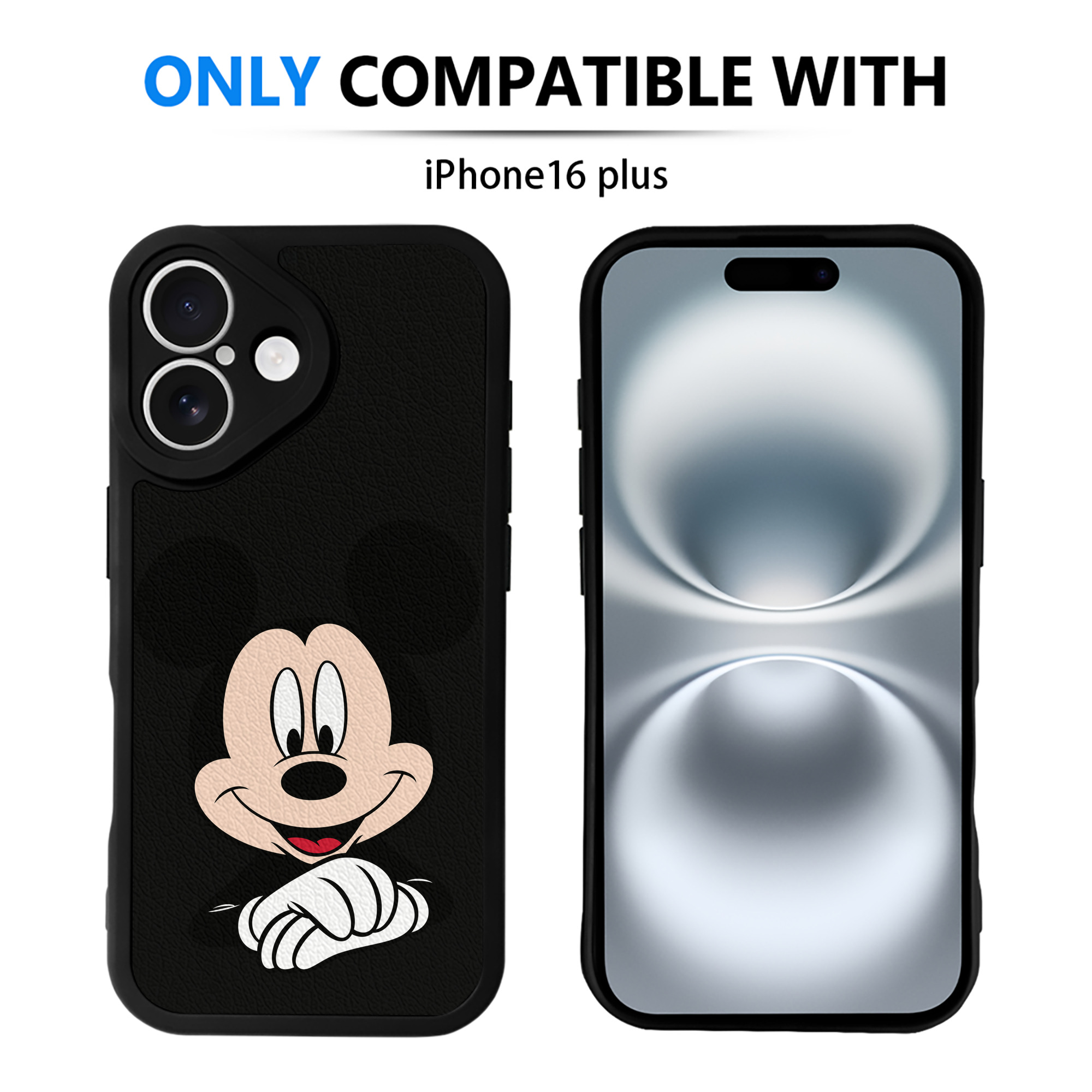 （画像用） ミッキーマウス Mickey Mouse 【iPhone 16シリーズ対応】シリコンスマホケース（レザー調） 材質：シリコン